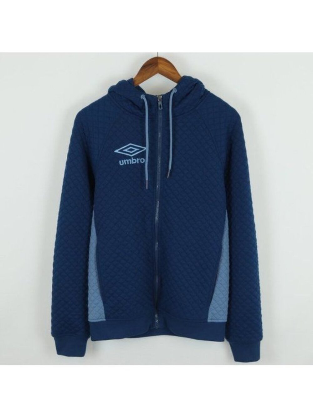 Umbro Poseidon Men's Small Coronet Blue Quilted Hooded Full Zip Jacket